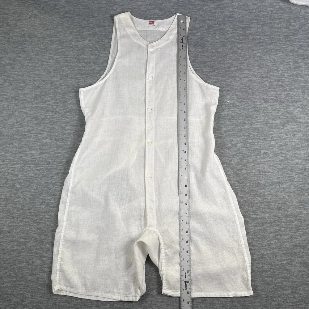 Vtg 1940s HANES Union Suit Sleeveless One Piece Button Front Woven White Size 38